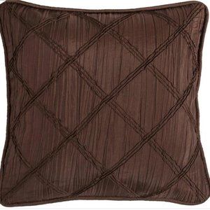 NWT- HiEnd Accents LORETTA BATISTE THROW PILLOW W/ RUCHING, CHOCOLATE, 18 X 18
